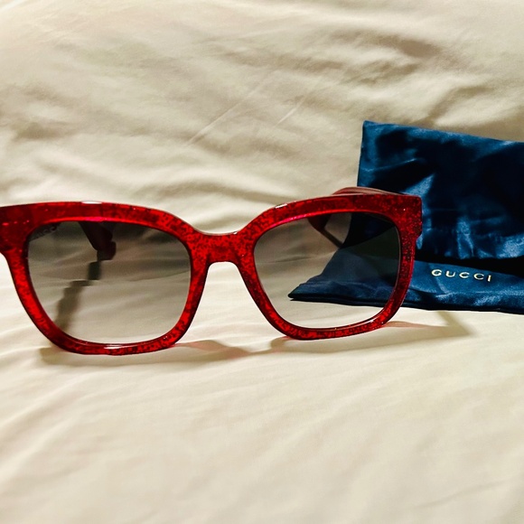 Gucci GG0034S 006 54M Red/Grey Gradient Square Sunglasses For Women - Picture 1 of 7